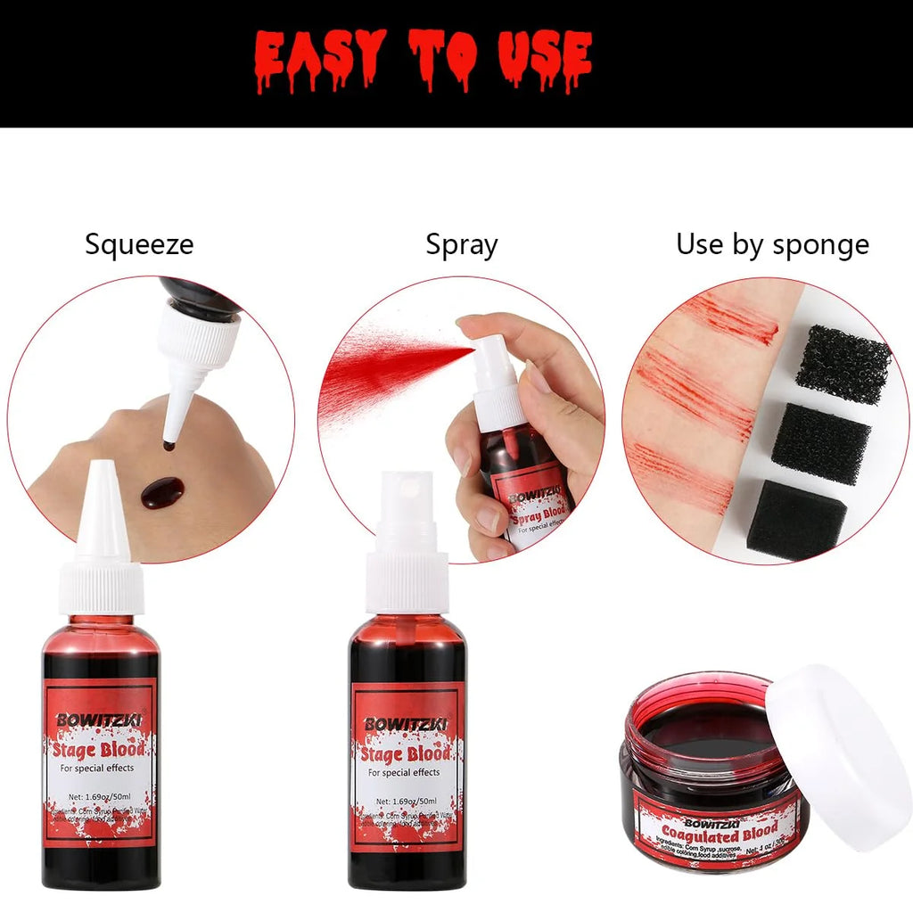 Halloween Fake Blood 3-Piece SFX Set – Stage, Spray & Coagulated Blood